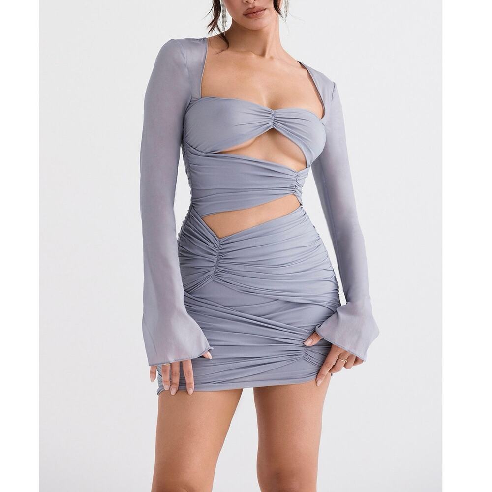 House of Cb Camille Dove Grey Real Silk Mini Dress Multiple Sizes XS Extra Small